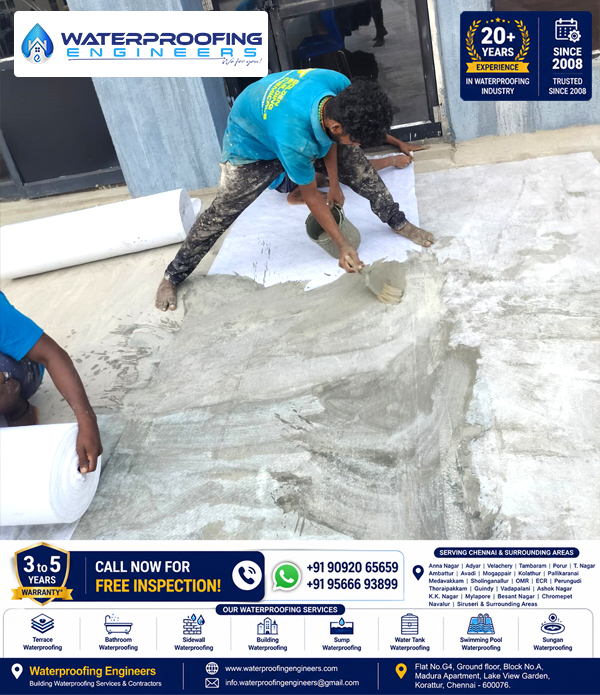 Injambakkam terrace waterproofing with Nonwoven Fiber Mat