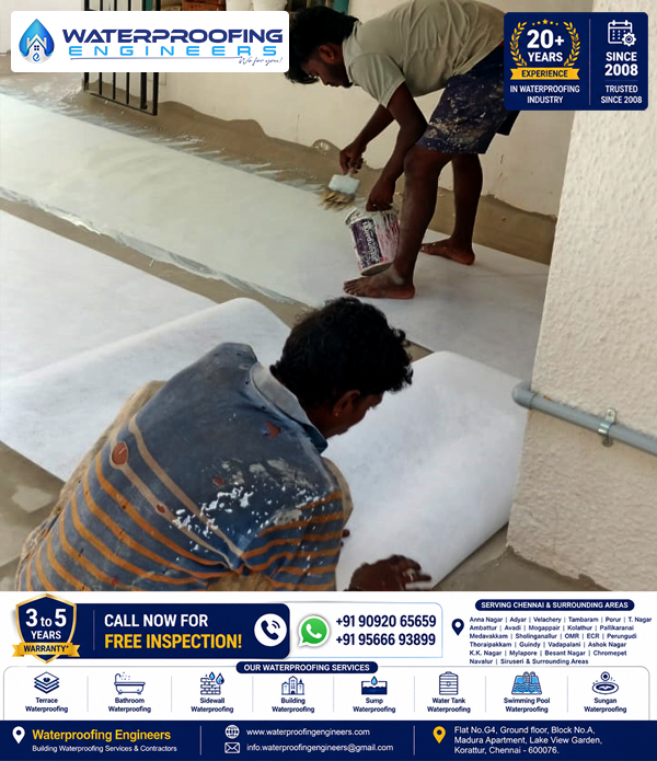 Perungudi terrace waterproofing project with chemical coating and Nonwoven Fiber Mat