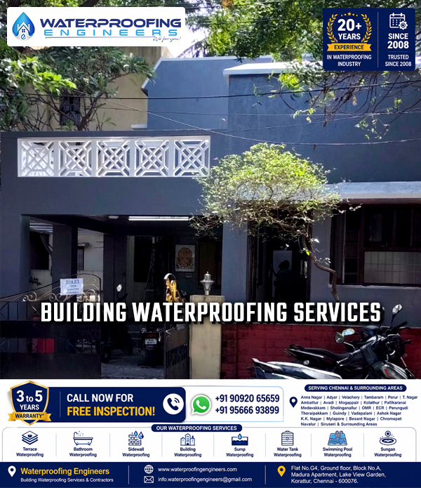 Residential terrace waterproofing work in Navalur Chennai using chemical coating and reinforcement fiber mat